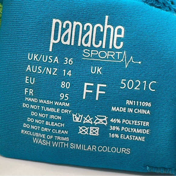 Panache Full Busted Underwire Sports Bra Lime Teal 36FF - Picture 9 of 9